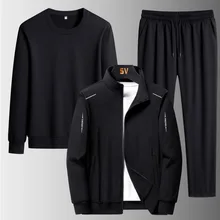 Conjunto de ropa de correr para hombre, chándal de hiphop de 3 piezas, ropa de calle, pantalones con cremallera y sudadera, Otoño, 2021 (3)