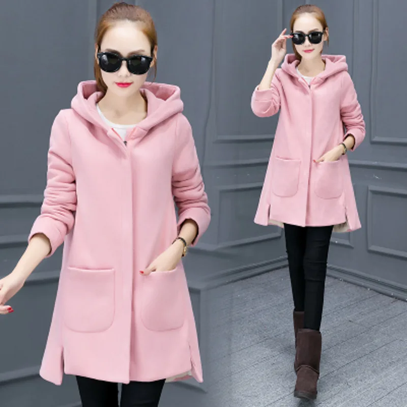 Женская ветровка средней длины повседневное пальто с капюшоном и карманами на