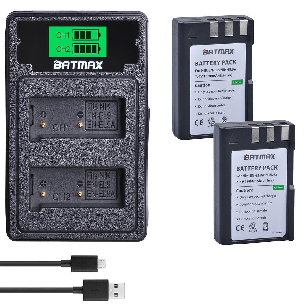 Аккумулятор Batmax EN-EL9 EN-EL9a EN EL9 + двойное зарядное устройство USB с ЖК-дисплеем и