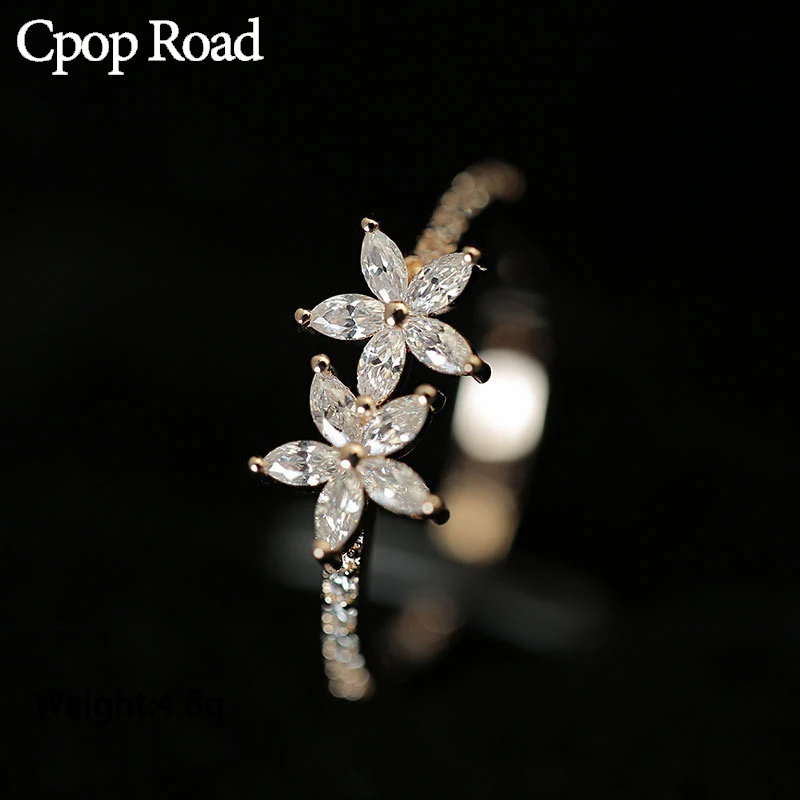 Cpop простые двойные кольца с цветами геометрические циркониевые обручальные