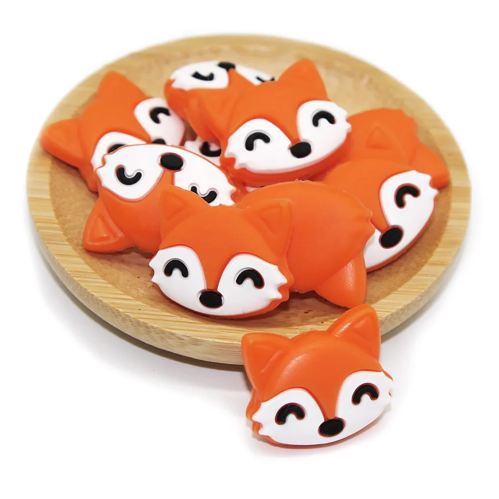 

Cute-Idea 10PCs Silicone Fox Head Beads Teething Chewable Pacifier Chain Accessories DIY Teether Baby Product Pearl