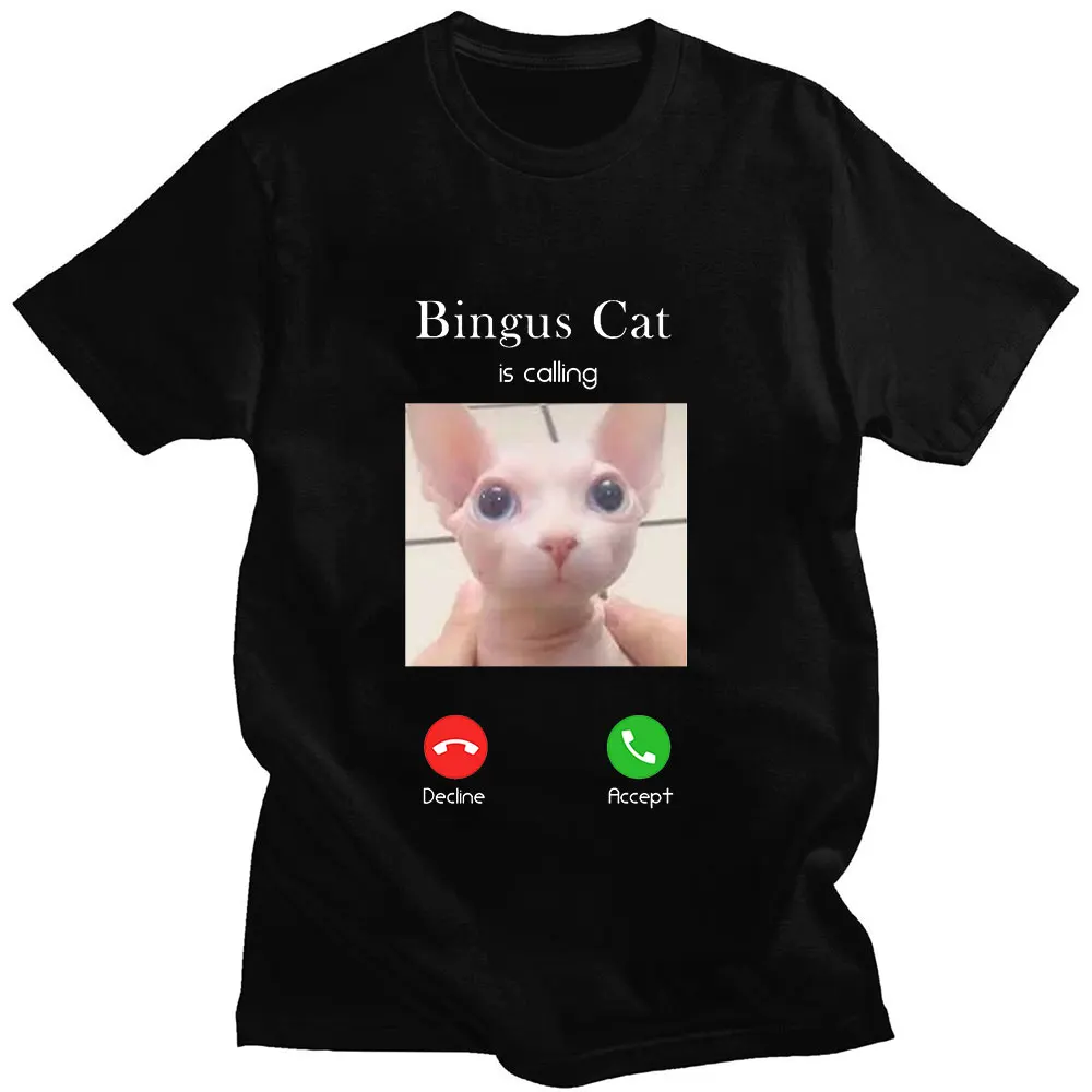 Bingus Cat Is Calling Memes 2021New Fashion Cat Print Summer Thin Short-sleeved 100%Cotton Loose Sports Couple Simple T-shirt