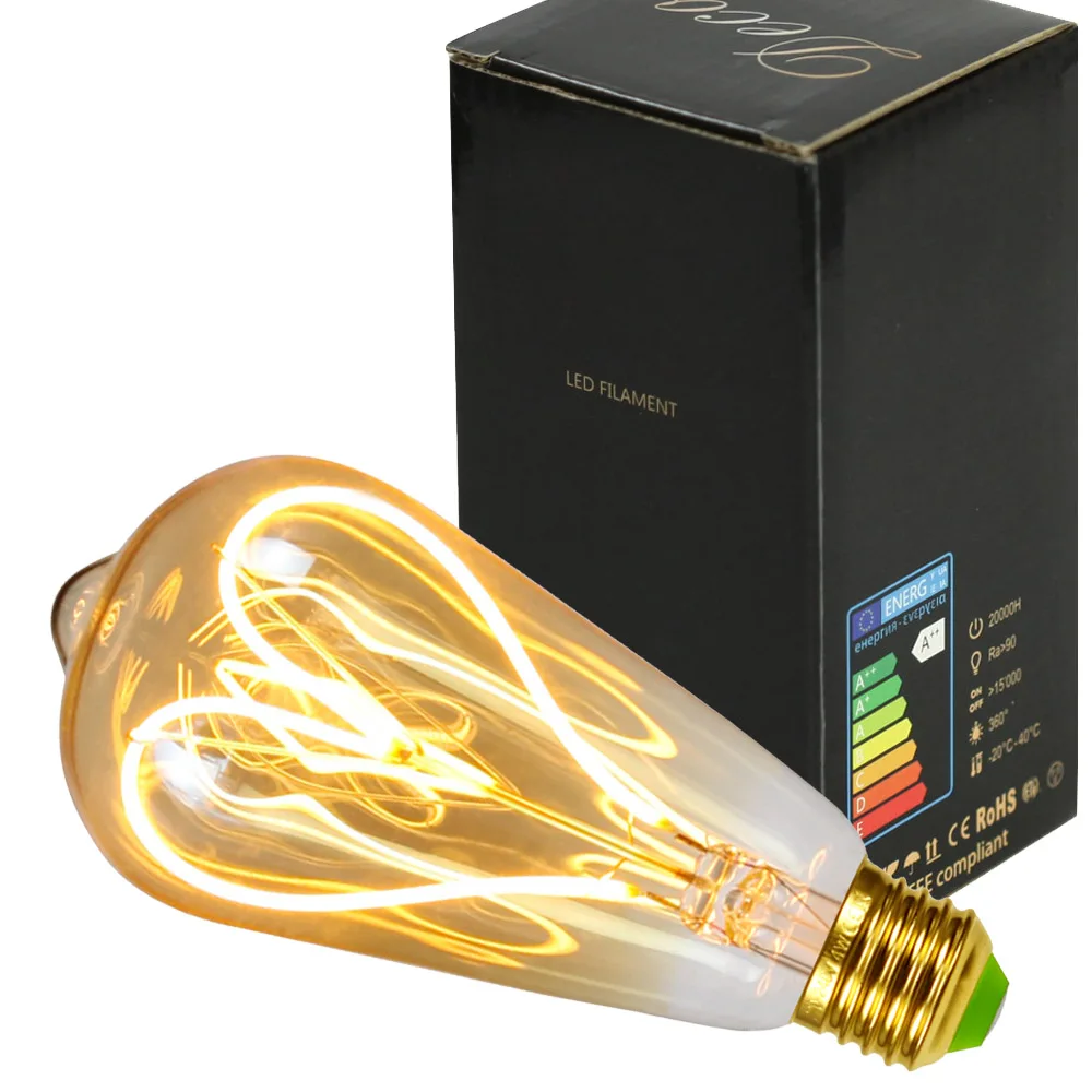 

TIANFAN старинная винтажная Светодиодная лампа Эдисона 4 Вт ST64 нить в форме сердца с регулируемой яркостью 2000 Кельвин 220 В декоративная светиль...