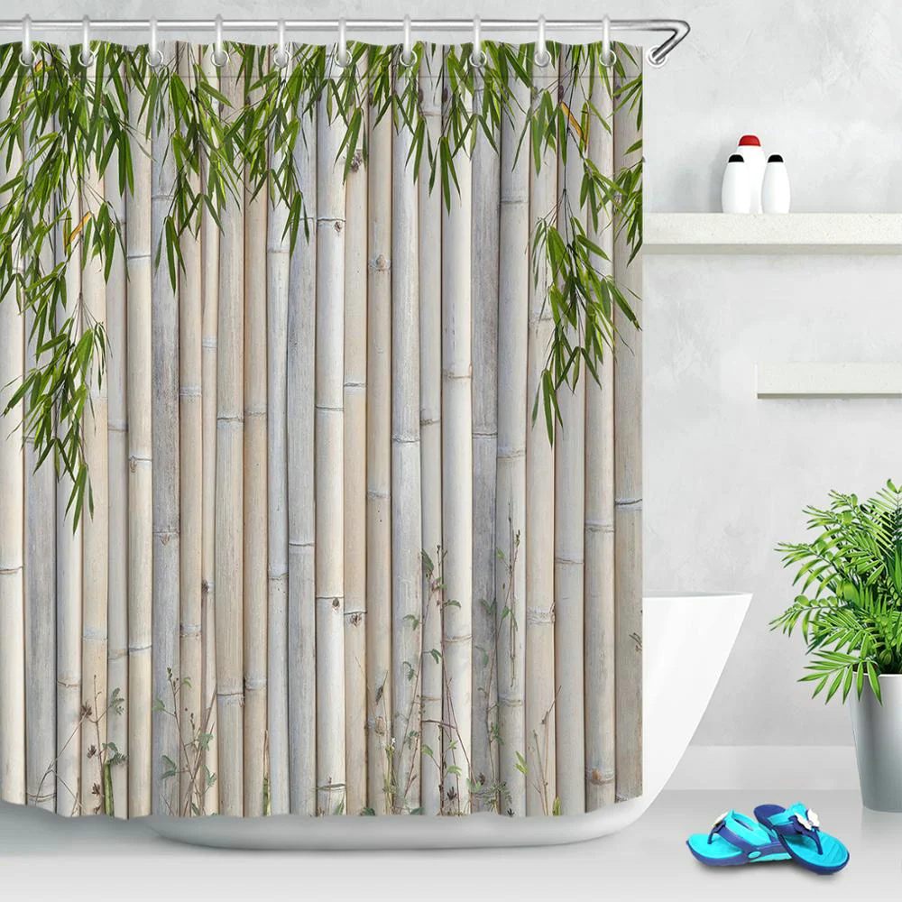 

Green Bamboo Shower Curtains Black Stone White Candle Zen Garden Scenery Home Wall Decor Bathroom Fabric Bath Curtain With Hooks