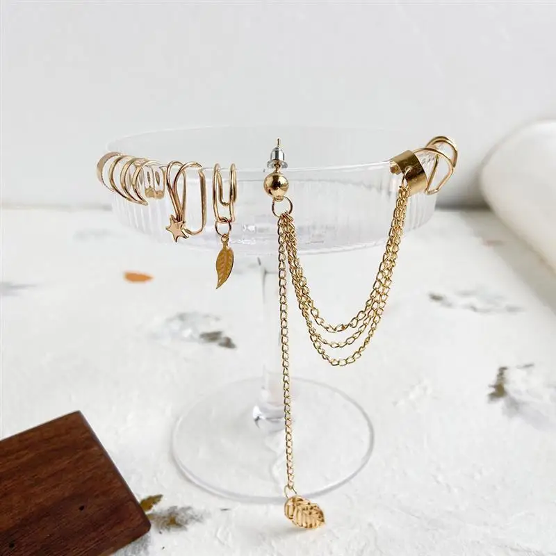 7 шт. женские серьги в форме листьев Форма с нестандартными манжетами цепи
