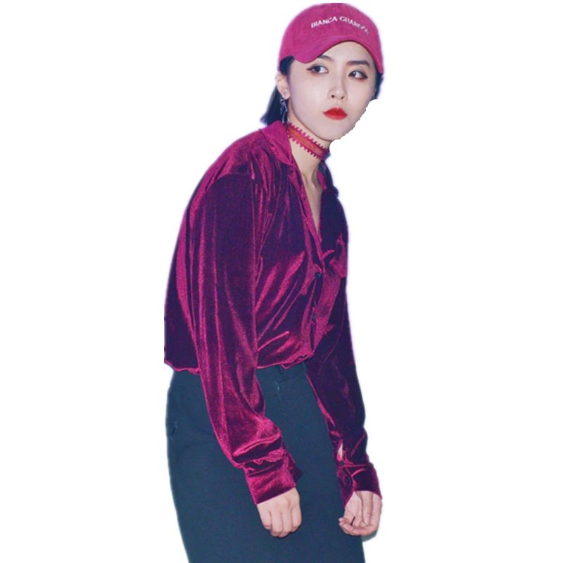 

Languid Spring Fashion Korean 2020 Is Lazy Van pleuche Vintage Single-Breasted Pure Color Lapel Long Sleeve Loose Shirt YRX22