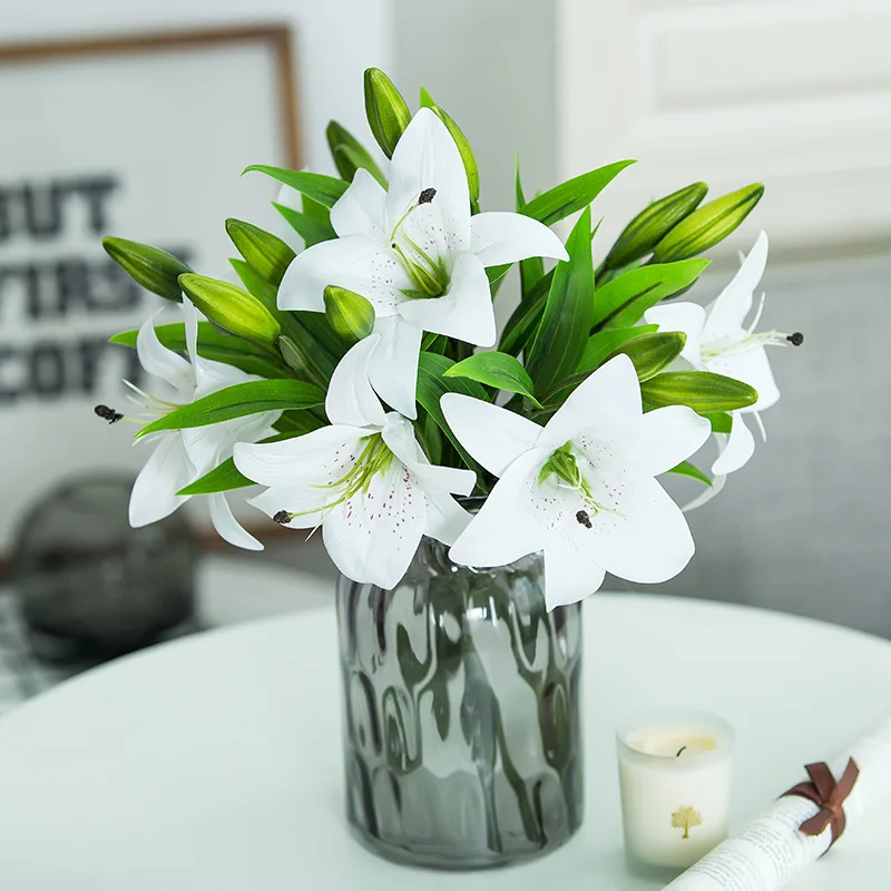 

Artificial Flower 36cmSingle Branch 3 Heads Lily, Living Room Vase decoration, Wedding Background Arrangement Flower Arrangement