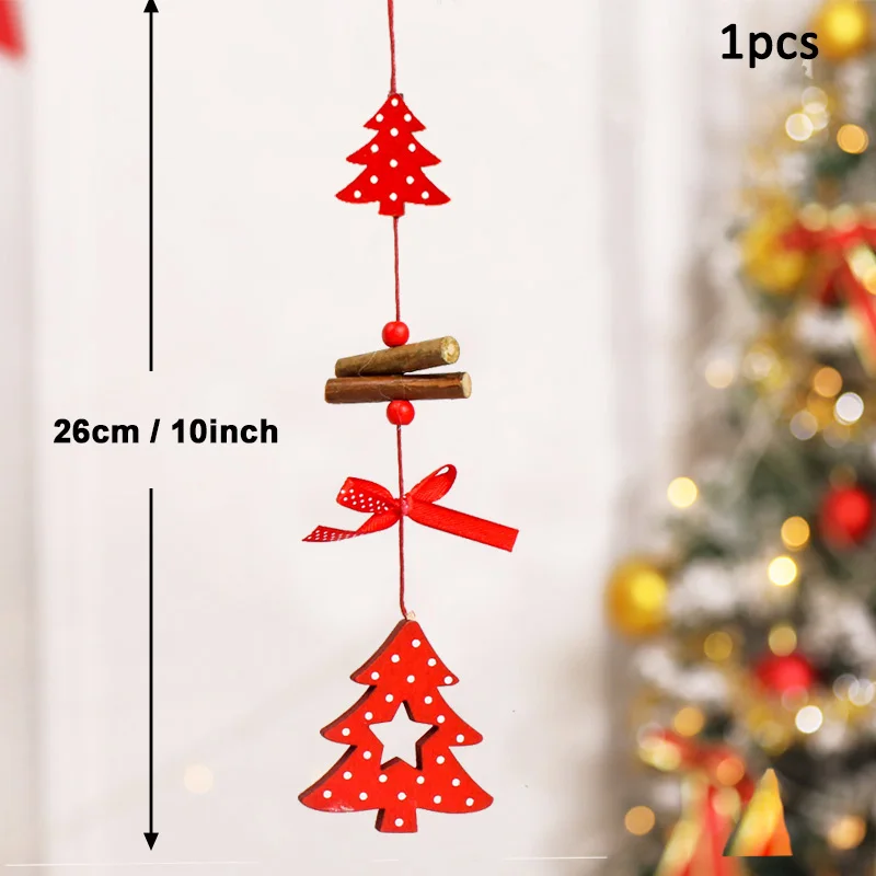 1pcs red tree 50 шт., деревянные рождественские украшения, елочные украшения, Санта-Клаус, снеговик, олень, рождественские вечерние украшения для дома, подарок на год - Цвет: 1pcs red tree