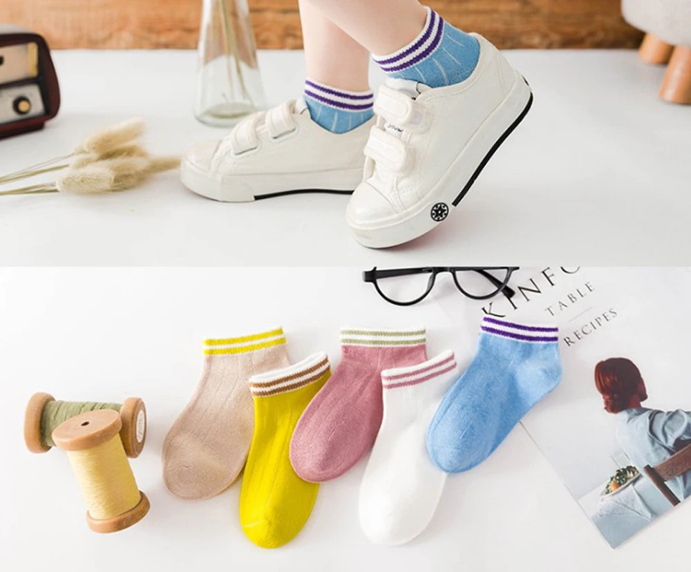 Calcetines de algod&oacute;n para ni&ntilde;os y ni&ntilde;as, calcet&iacute;n corto con dise&ntilde;o de coraz&oacute;n de amor, tiras deportivas, calzado barato, 5 pares, SandQ, novedad, primavera y verano-4