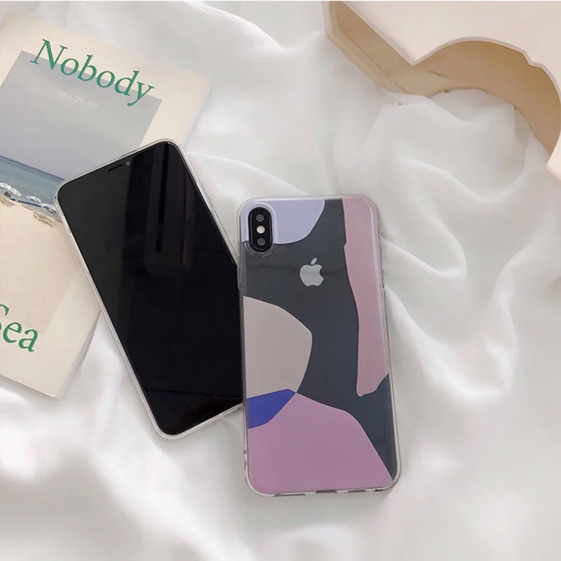 

Transparent splicing art silicone phone case for iPhone11 12Pro Max mini X XR XS XSMax 8 7PluS anti-drop protective back cover