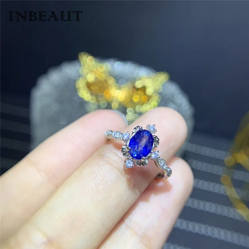 

925 Sterling Silver 5*7mm Natural Oval Sapphire Ring Rose Gold Real Blue Egg Gemstone Wedding Ring for Women Engagement Jewelry