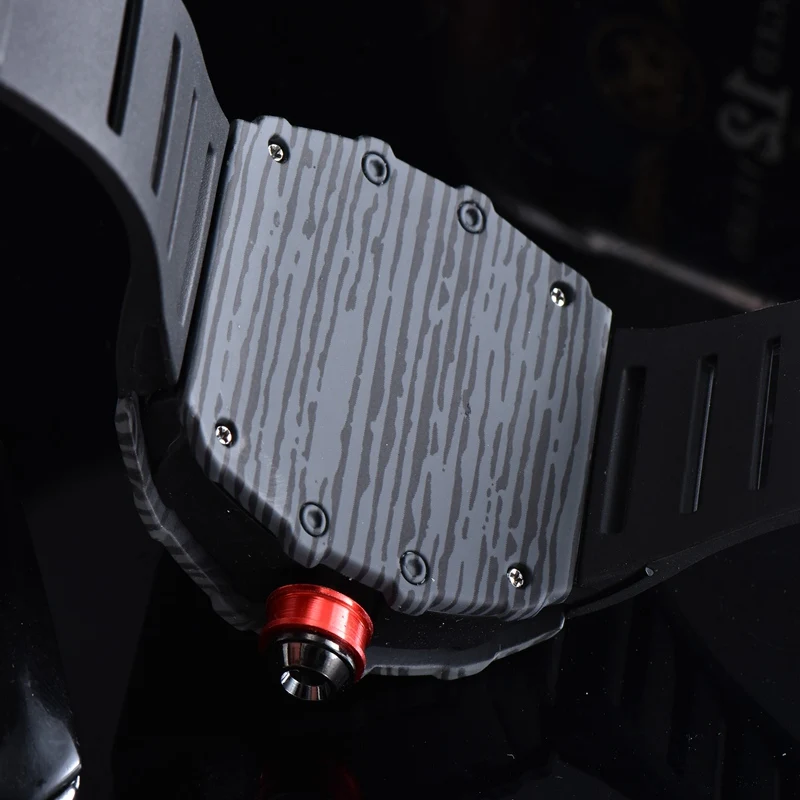 

Man Watch Quartz Fashion Richard gift Mens Hollow Out for Men Tonneau Shape Wrist Watches Wristwatches Flower Ghost Head 2021