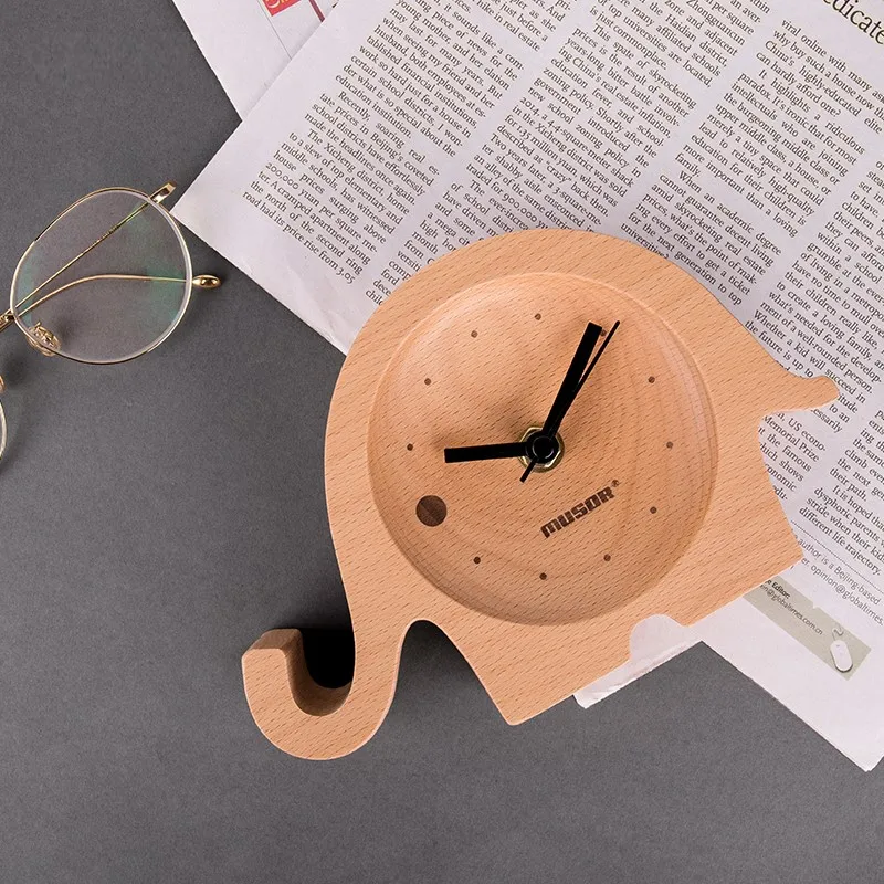 Деревянное украшение для дома часы мультяшные слон детей настольные