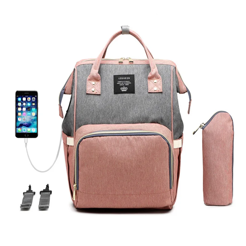 

Lequeen Diaper Bags 3in1 USB Charging Baby Care Backpack Multi-function Travel Mommy Bag Waterproof Maternity Nursing Backpack