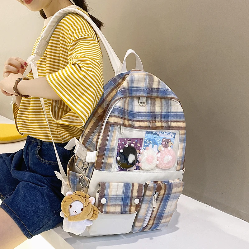 

Lattice Design Nylon Women Backpacks Female Large Capacity Back Pack Double Pocket Travel Bag Teenage Girls Schoolbag Stchel