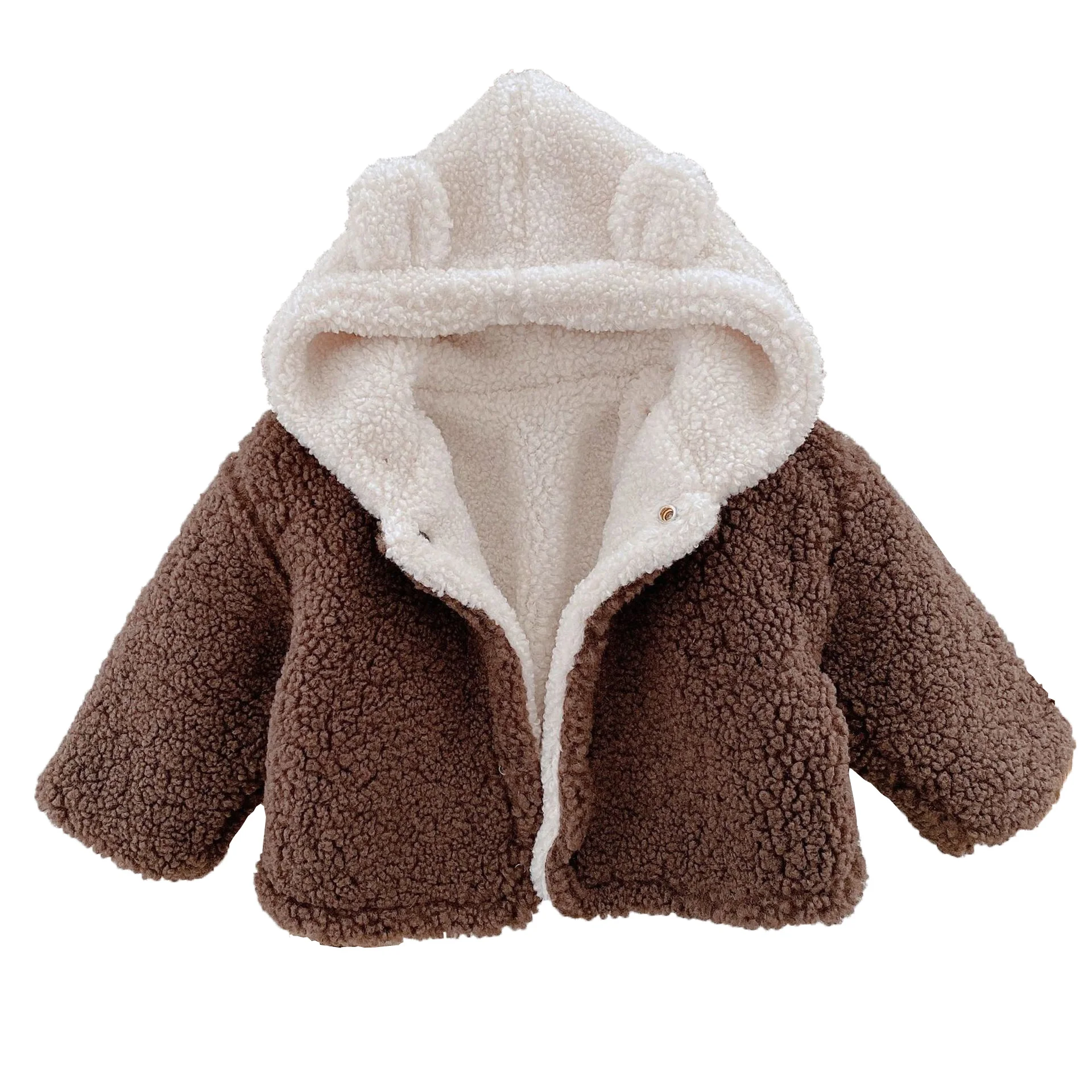 

0-4 Years Old Baby Coat Cute Bear Ears Plush Baby Jacket Girls Coat Autumn Winter Warm Hooded Outerwear Toddler Boy Clothes