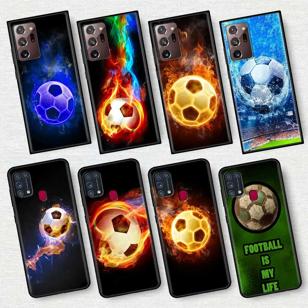 

Football Soccer Ball Fire Silicone Soft Phone Case For Samsung Galaxy Note 20 Ultra 10 Plus 5G 8 9 Lite M31 M51 F41 TPU Cover