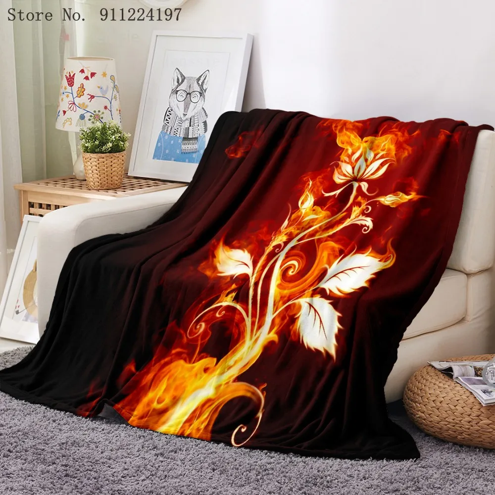 

3D Flame Flower Print Blanket Warm Sofa Fleece Blanket Sheet Bedspread Sofa TV Throw Light Thin Home Textiles Flannel Blankets
