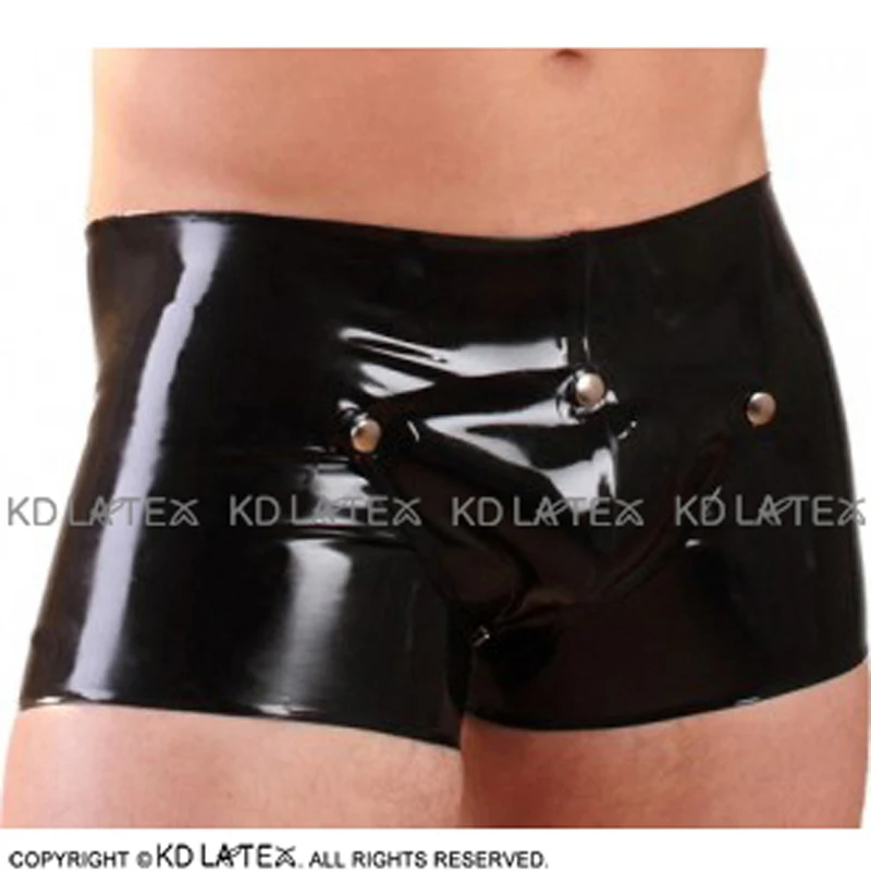 Black Sexy Latex Boy Shorts With Codpiece Button Front Rubber Boxer Underpants Underwear Briefs DK-0146 |