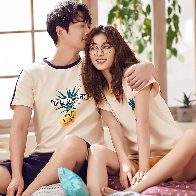 Пижама мужская хлопковая с коротким рукавом Повседневная модная для пар