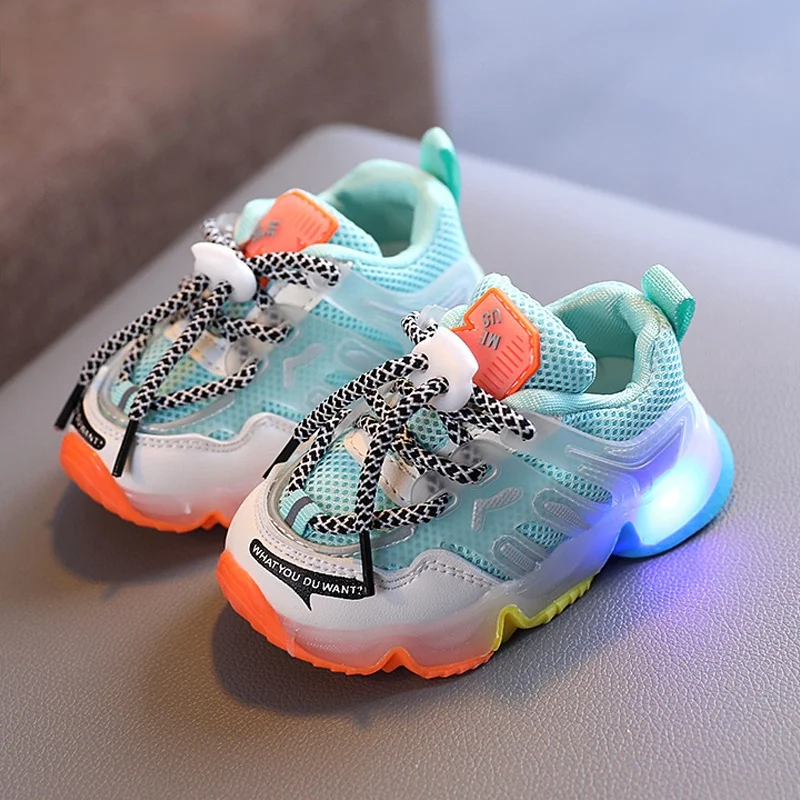 

Модные детские светящиеся кроссовки для мальчиков и девочек, Нескользящие кроссовки, детские, туфли со светодиодной подсветкой, дышащая де...