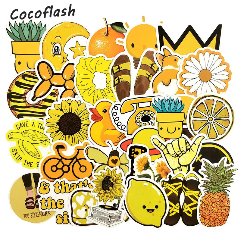 10/50 шт. желтые Мультяшные аниме наклейки для детей игрушек водонепроницаемые