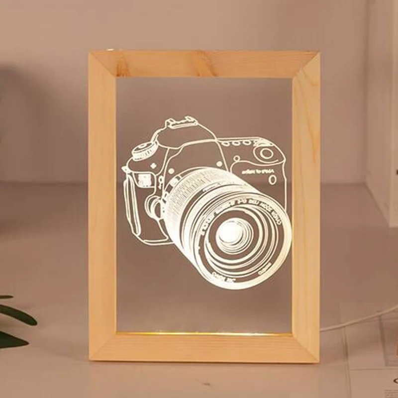 Лампа для камеры 3D визуальная деревянная фоторамка светильник теплсветильник