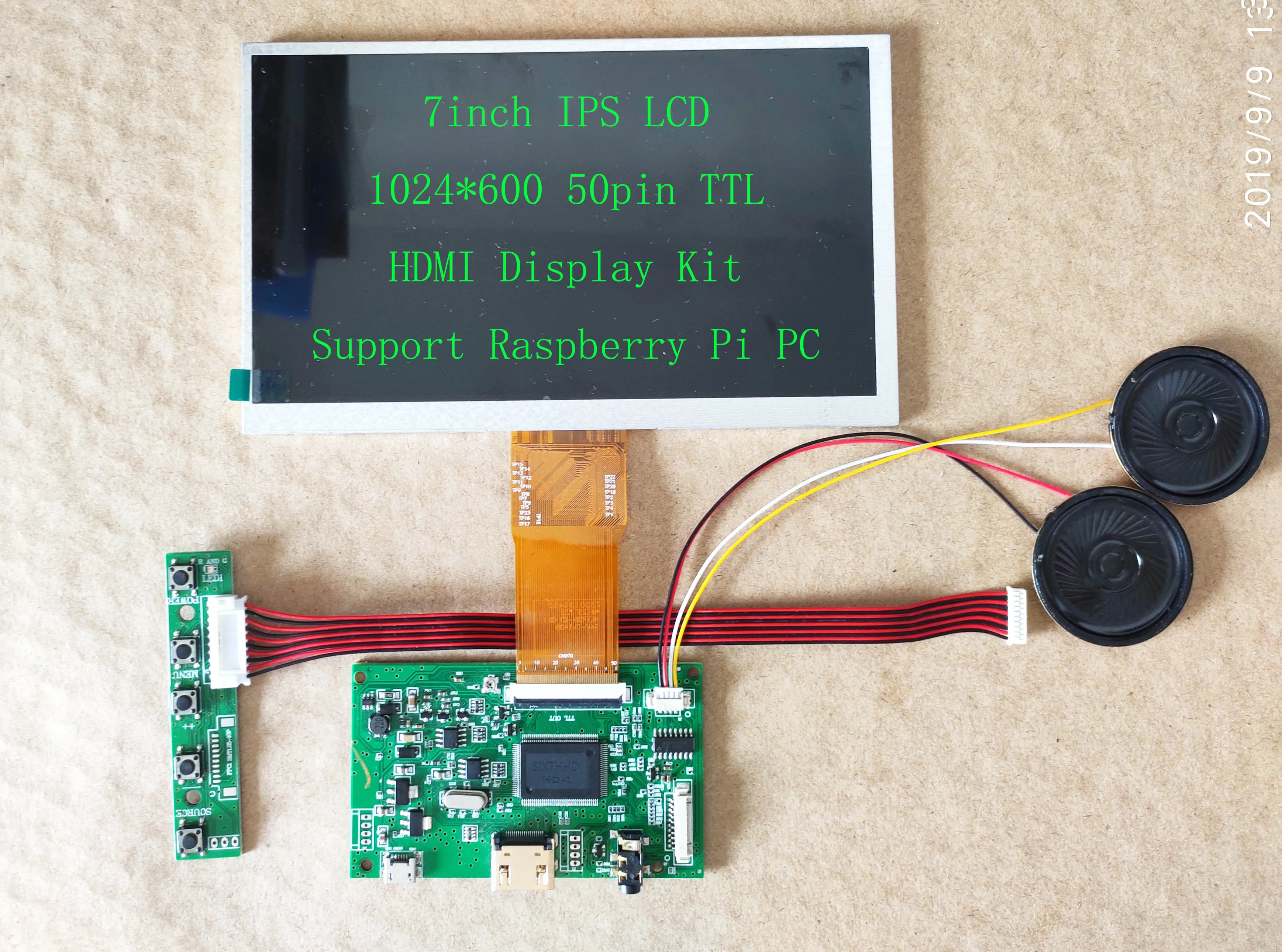 7 дюймов ips lcd малиновый pi дисплей комплект 1024 мм* 600 мм 50pin ips Mult Fingers Touch TJ001