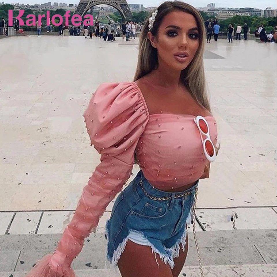 Повседневный милый укороченный топ Karlofea шикарный сетчатый атласный элегантный