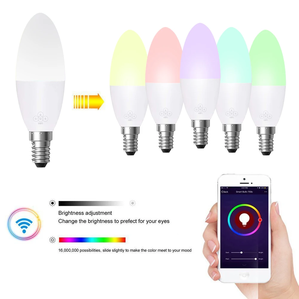Умная лампочка свеча с Wi Fi E14/E27 RGB поддержкой Alexa/Google Home/IFTTT умный динамик голосовым