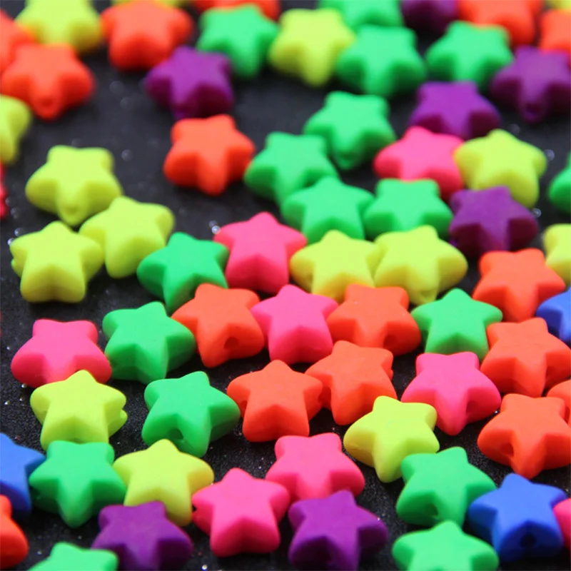 бижутерия Матовые акриловые бусины 50 шт./лот с цветными сердечками и звездами