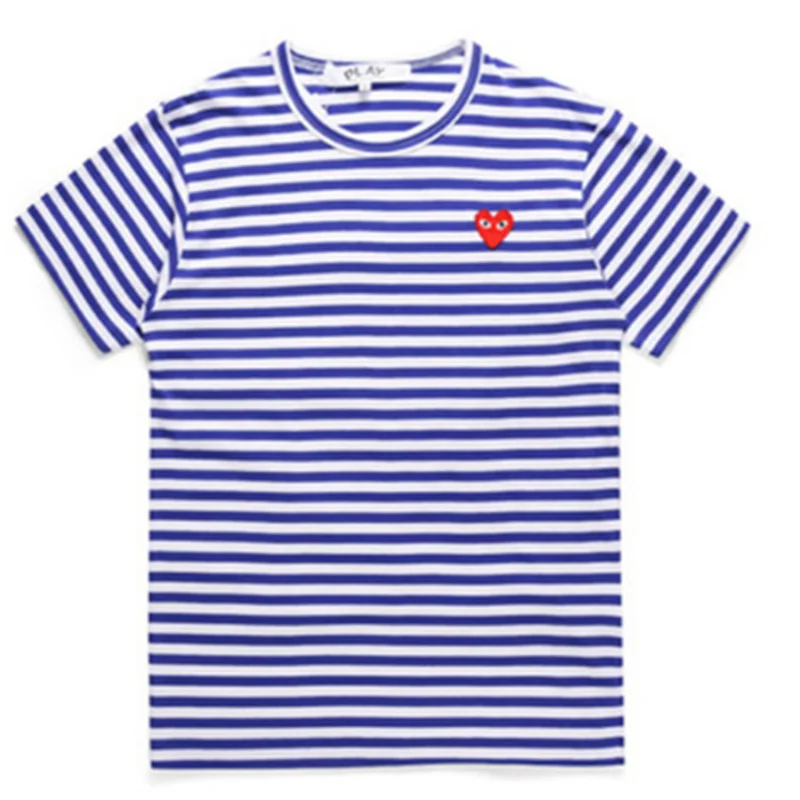 

(have eyes)Men's T-shirt High Street Hot Sale Embroidered Red Heart Stripe Couple Background Short Sleeve Spring/Summer Size S-X