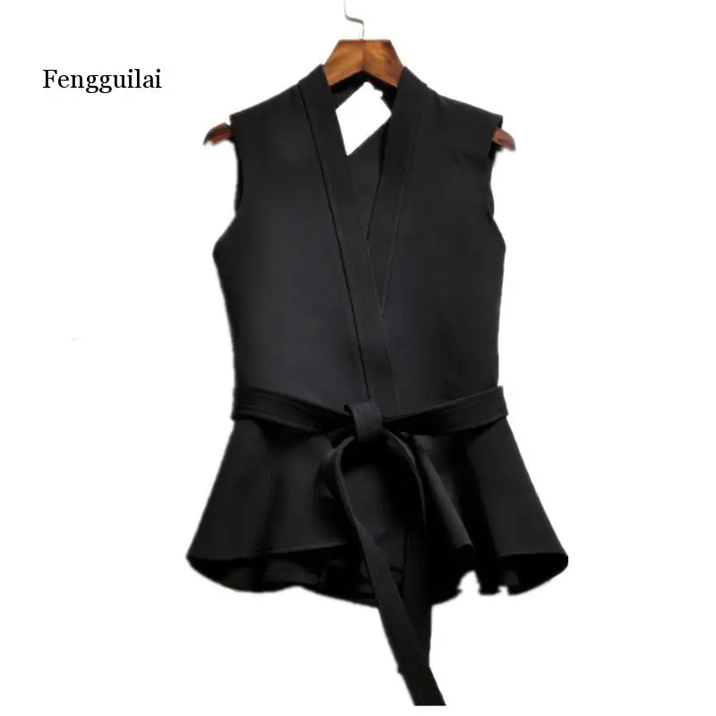 Женская блузка без рукавов однотонная Элегантная с оборками корейский стиль