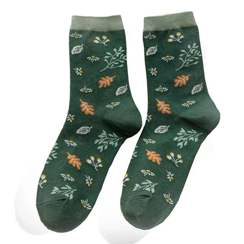 2 Pair Fashion New Winter Socks Women Long Flower Print Skateboard Cotton Kawaii Socks Set Chaussettes Vintage Girl Style Sokken