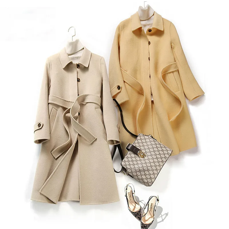 

Elegnet Wool Coat Women's Dark Button Overcoat Long Double-sided Coat Female Fashion Outwear Fall Clothes for Women