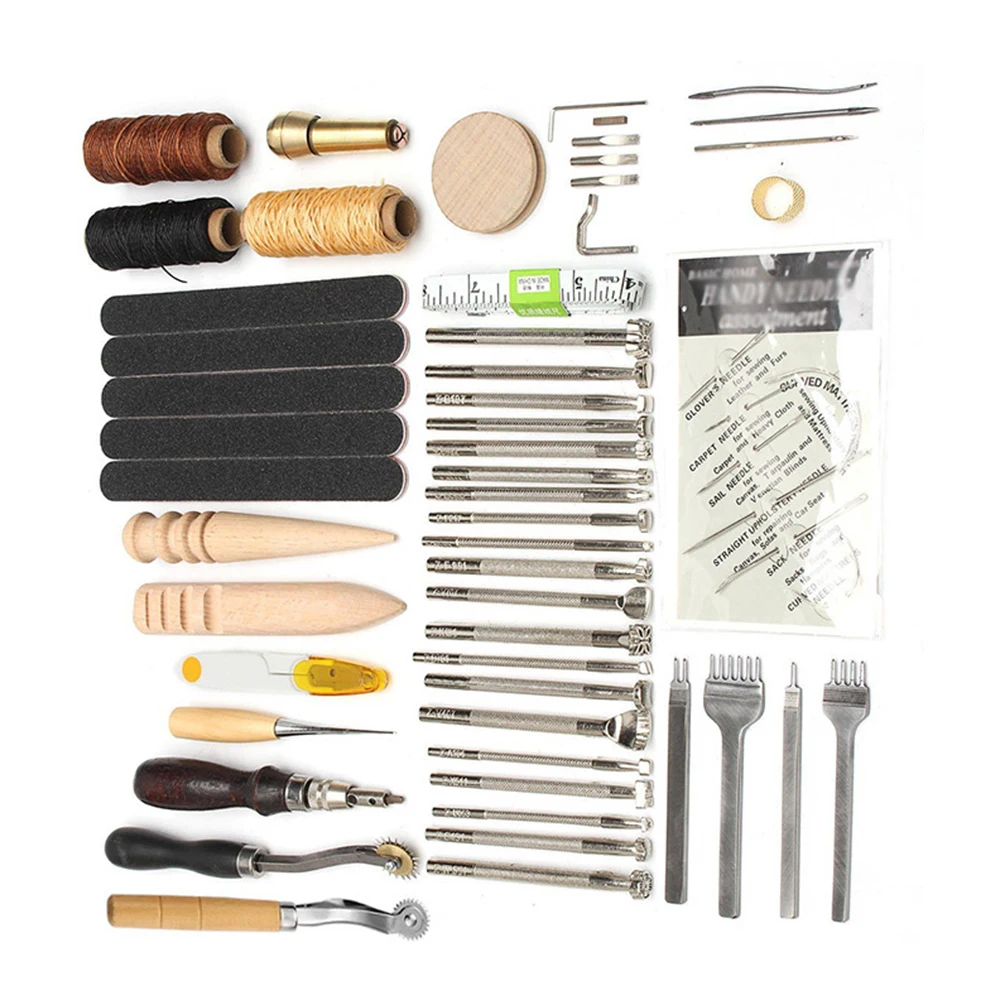 

59pcs/set Professional Leather Craft Tools Kit Home Hand Sewing Stitching Punch Carving Work Saddle Leathercraft Accessories