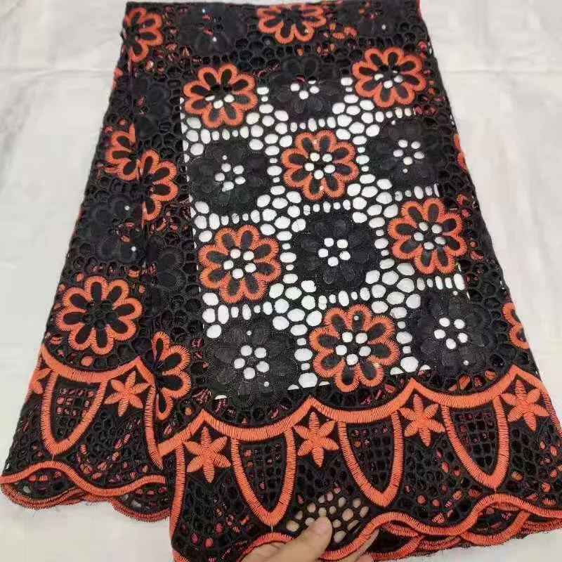 cotton Swiss voile lace fabric white and gold African dry cotton lace fabric with wonderful embroidery for dress CLL045