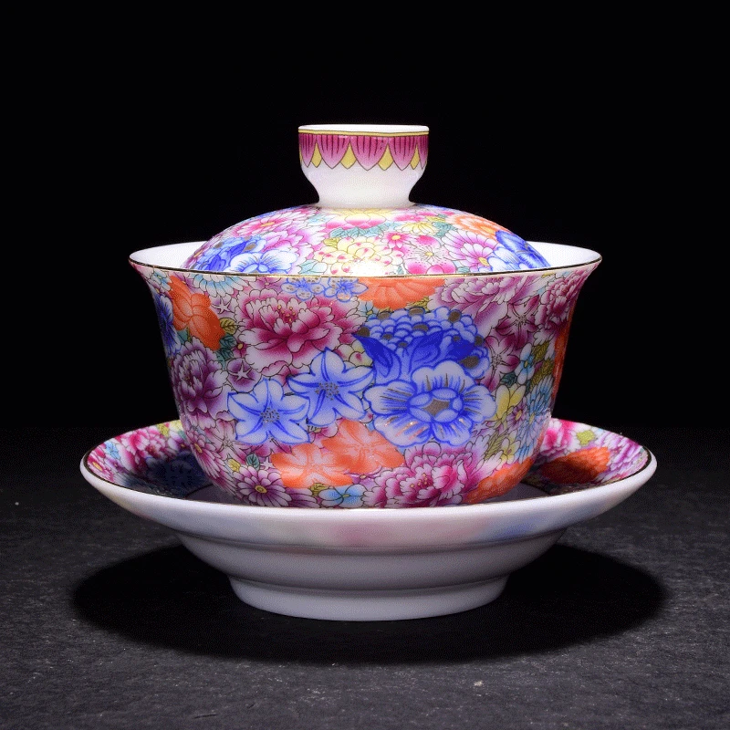 Изысканная чайная чаша Цзиндэчжэнь с эмалью цветная Gaiwan керамическая фарфоровая