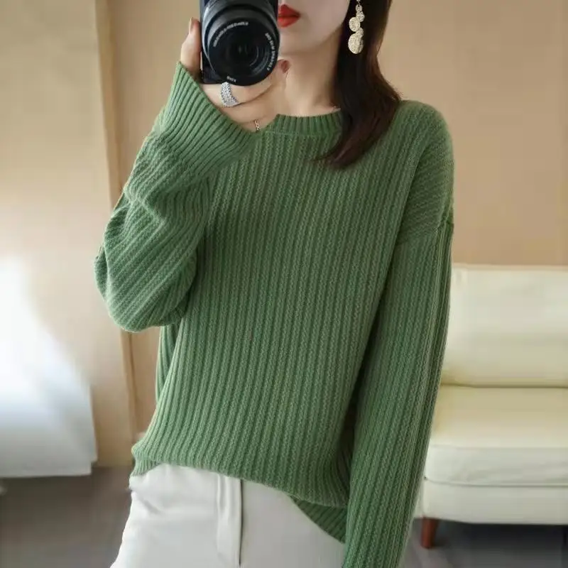 

Женский осенне-зимний Свободный теплый джемпер с круглым вырезом, Женский Свитер оверсайз с длинным рукавом