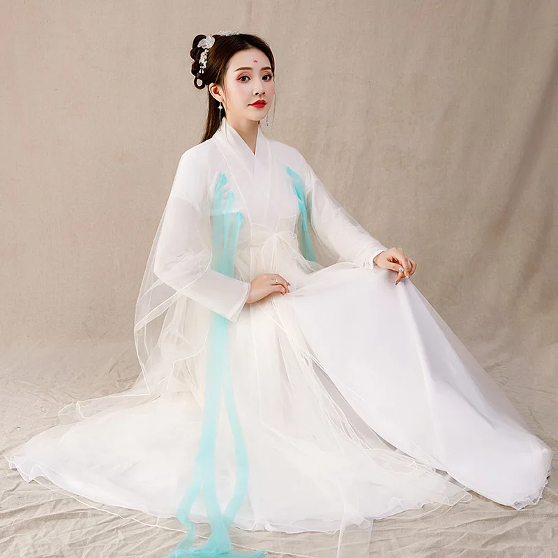 

Chinese Style Summer Women Hanfu Classical Stage Costume Movie Tv Drama Hanfu Chinese Dress Girl Large Size Chiffon Lace Skirt