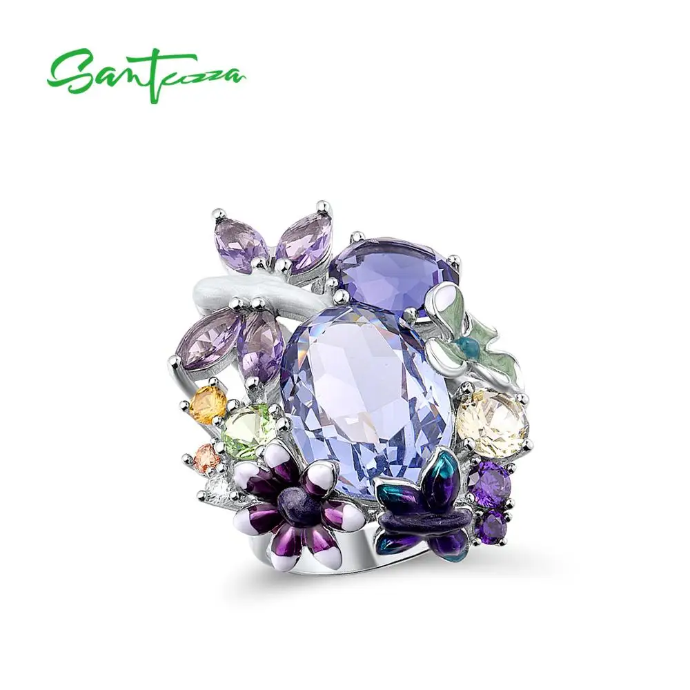 

Женское серебряное кольцо SANTUZZA, из серебра 925 пробы с яркой фиолетовой эмалью, ручная работа, модные ювелирные украшения