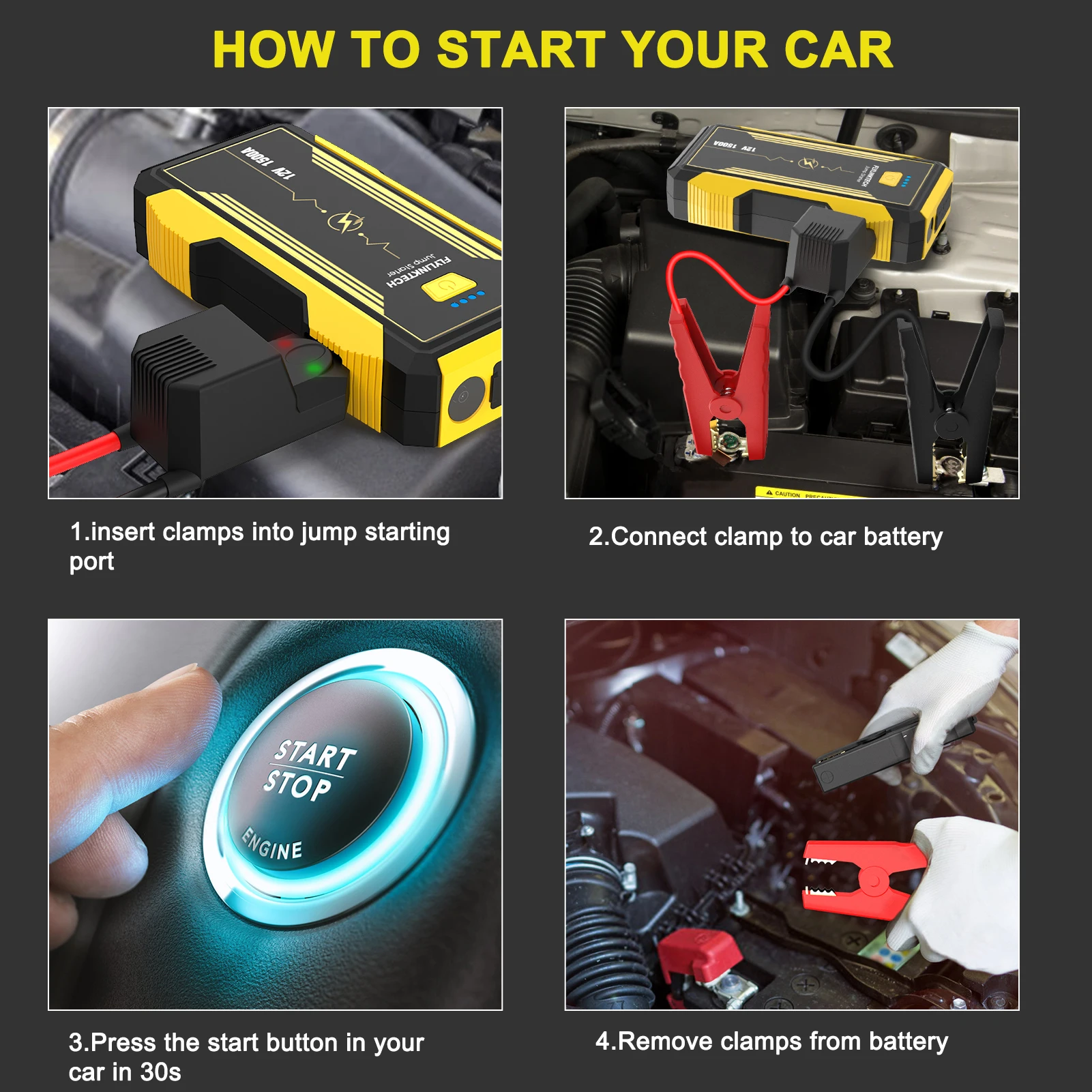 

FLYLINKTECH CF600 Car Jump Starter 1500A Powerful Auto Battery Starter Car Battery Power Booster with Safety Hammer