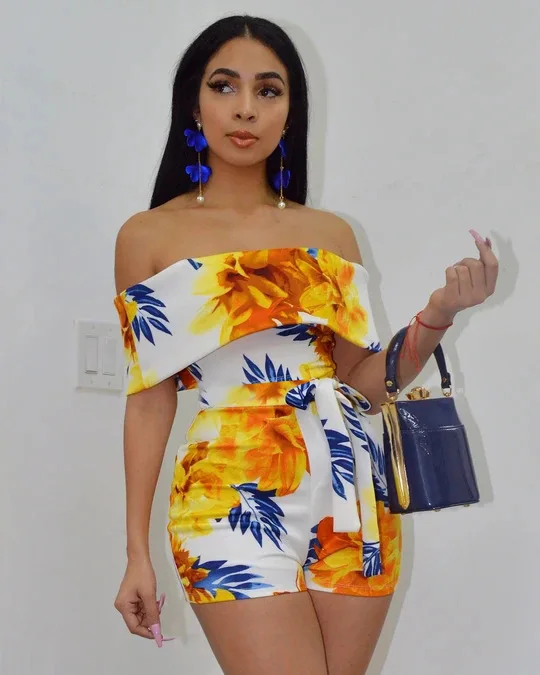 Женский комбинезон на одно плечо Boho повседневный летний с цветочным принтом