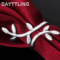 bayttling silver color elegant willow leaf open ring for woman fashion party jewelry wedding ring gift