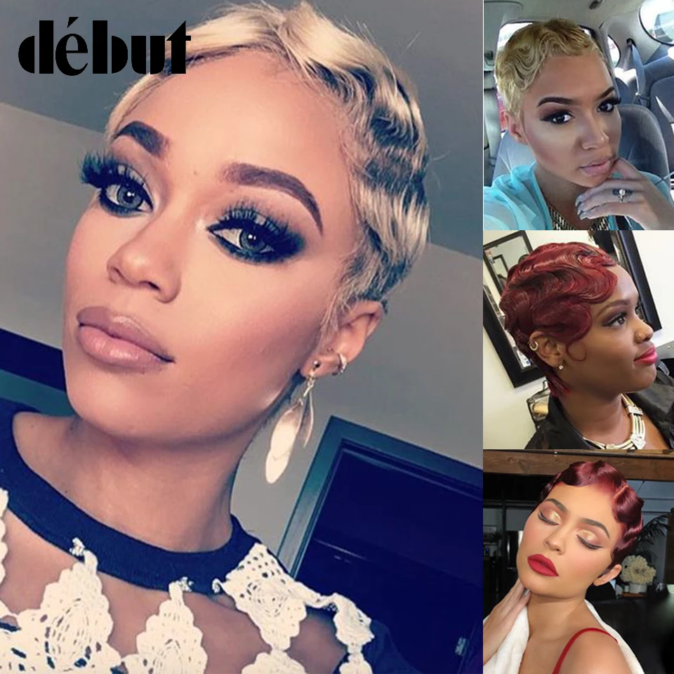 

Debut Short Bob Lace Front Wigs For Women Ombre Romantic Lace Part Human Hair Wigs Brazilian Remy Hair #27 #30 Finger Wave Wigs