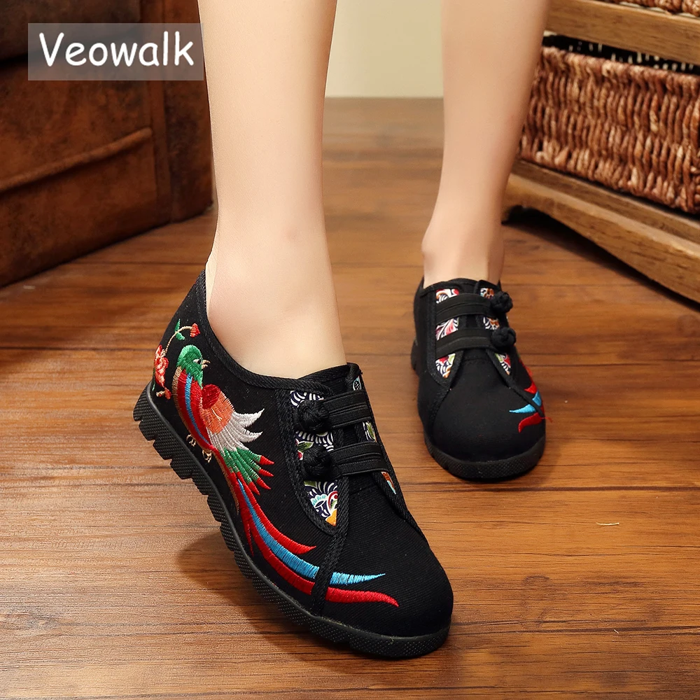 

Женские холщовые кроссовки Veowalk, с вышивкой, в китайском стиле, мягкие удобные повседневные туфли на плоской платформе, черные, бежевые, красные