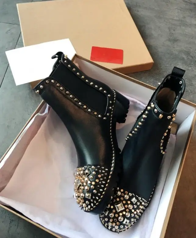 2019 Модные женские ботинки с красной подошвой дизайнерская обувь для девушек шипы