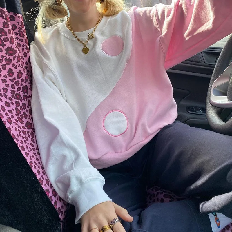 

Tai Chi Color Matching Sweater Women's Autumn 2021 New Age-reducing Small Fresh Loose Round Neck Casual Pullover Top