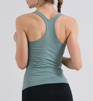 Women's Sports Top Yoga Vest with Chest Pad Women's Solid Color European and American Sports Running Quick-drying Breathable