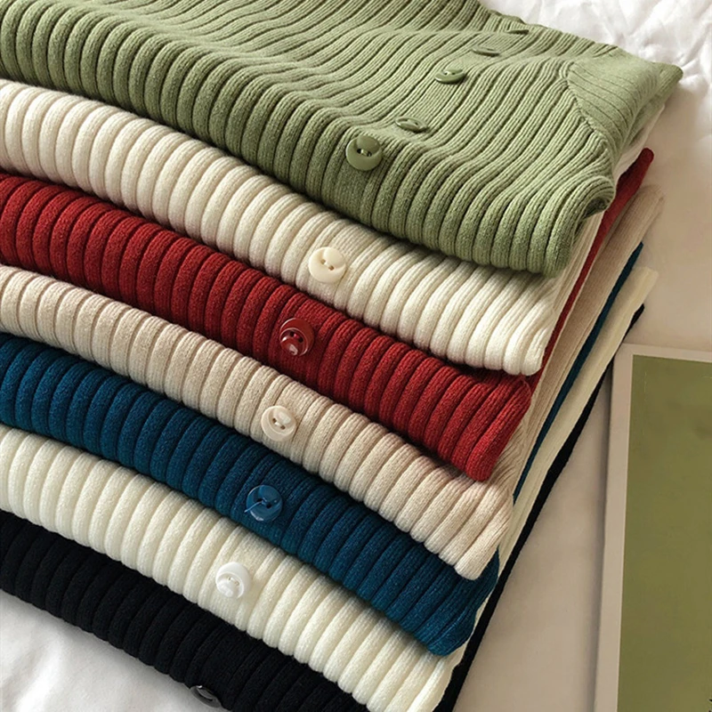 

Casual Slim Stand-Up Collar Women Sweater Ladies Autumn Winter Fashion Korean Long Sleeves Elastic Button Solid Pullover Sweater